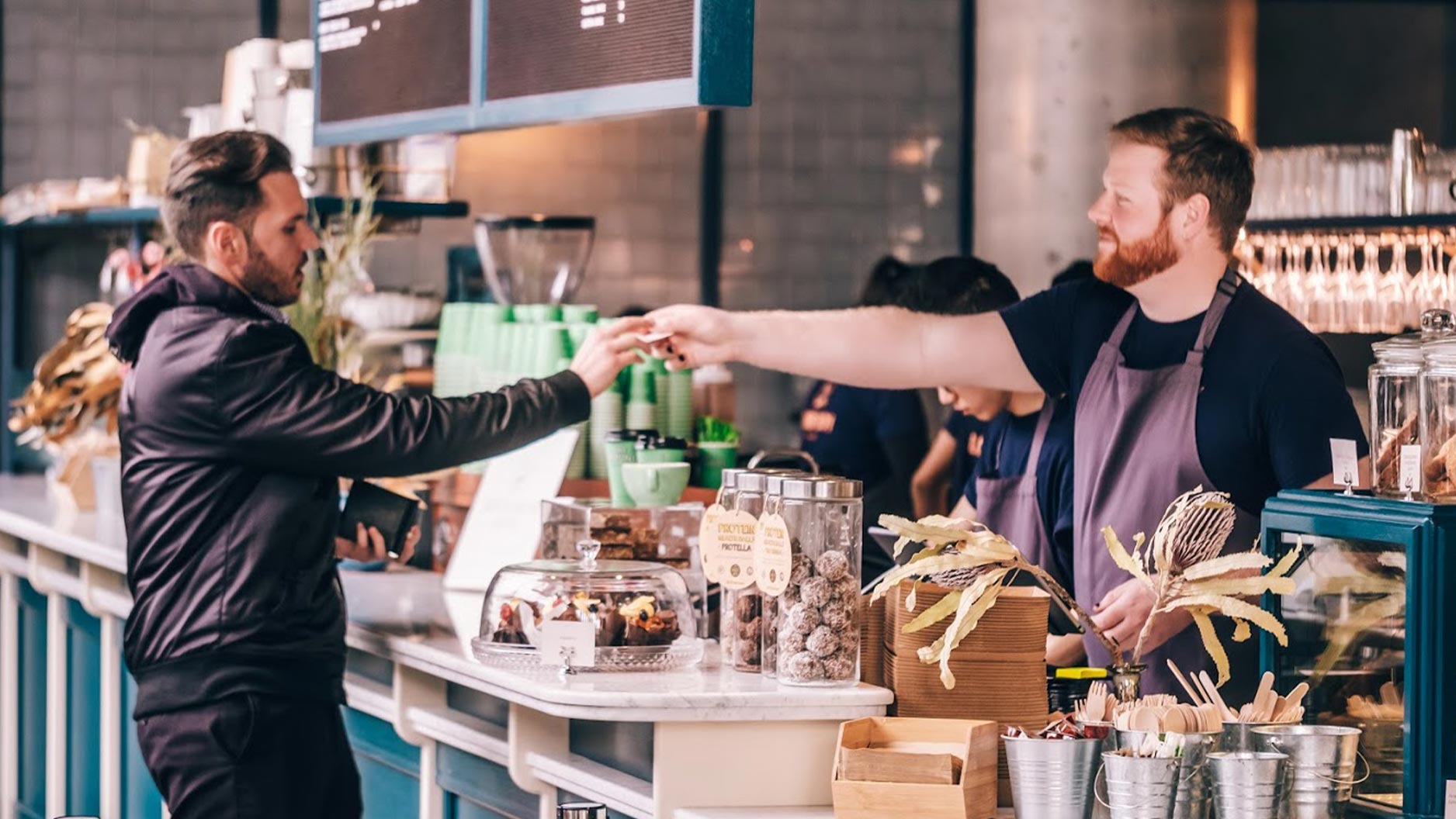 man ordering coffee cafe