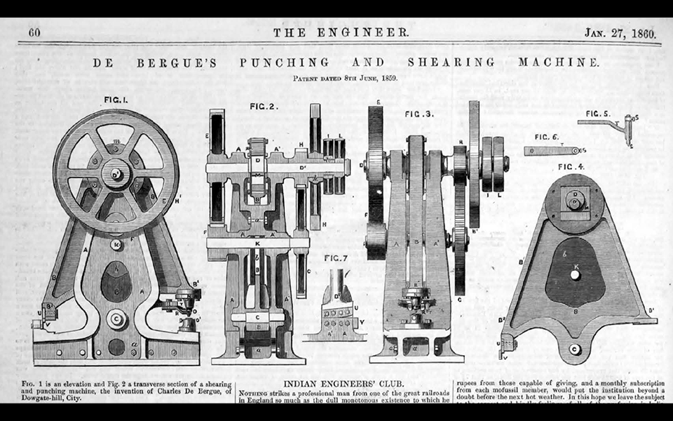 De Bergue’s Punching and Shearing Machine, depicted in the Engineer, Jan 27 1860 De Bergue’s Punching and Shearing Machine, depicted in the Engineer, Jan 27 1860
