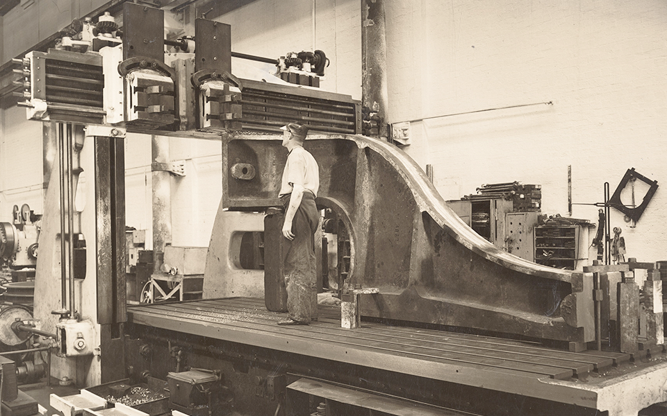 A section of the 40cwt Steam Hammer being prepared for machining the base A section of the 40cwt Steam Hammer being prepared for machining the base