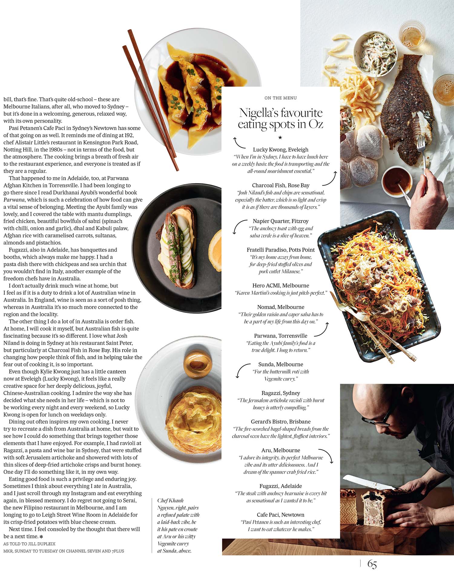 Fin Magazine - Nigella Lawson's list of favourite restaurants in Australia